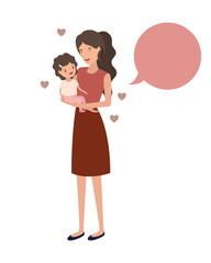 woman with baby and speech bubble avatar character