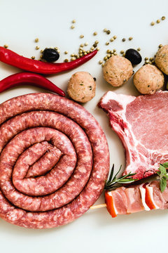 Homemade Italian sausage with other meats, ready to be cooked on the grill. Mediterranean recipes