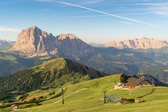 Funicular railway of Seceda mountain in Italy