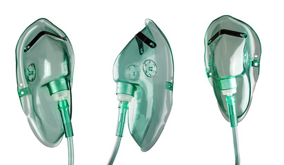 Medical oxygen masks isolated on white background.