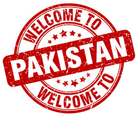welcome to Pakistan red round vintage stamp