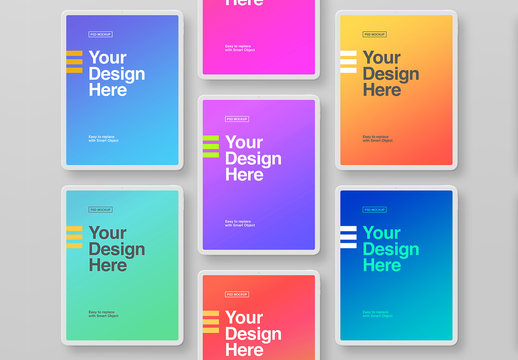 7 Tablet Mockups on a Gray Background