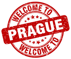welcome to Prague red round vintage stamp