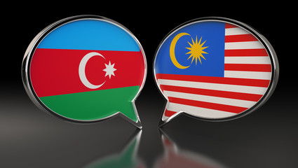 Azerbaijan and Malaysia flags with Speech Bubbles. 3D Illustration