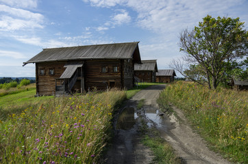 Plakat Historical wooden peasant houses, Kizhi, UNESCO world heritage site, Onega lake, Karelia, Russian north-west.