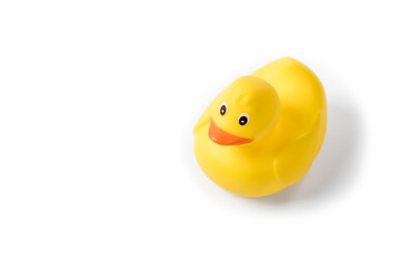 Yellow rubber duck isolated on white background