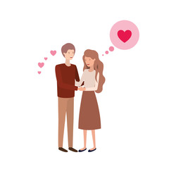 young couple with speech bubble avatar character