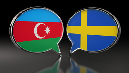 Azerbaijan and Sweden flags with Speech Bubbles. 3D Illustration