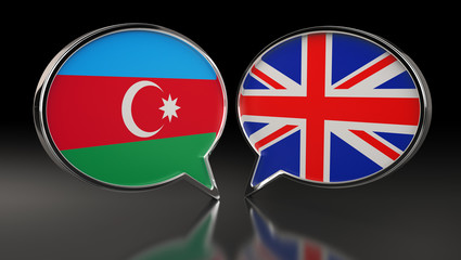 Azerbaijan and United Kingdom flags with Speech Bubbles. 3D Illustration