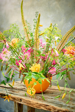 Flower pot on wooden table