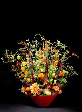 Flower pot against black background