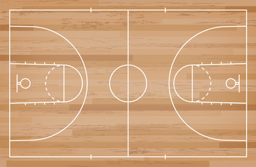 Basketball court floor with line on wood pattern texture background. Basketball field. Vector.