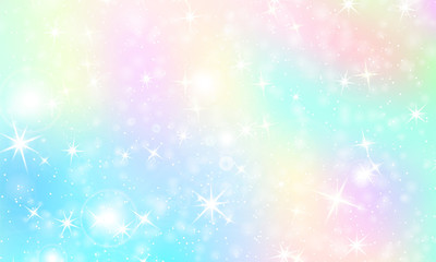 Unicorn rainbow background. Holographic sky