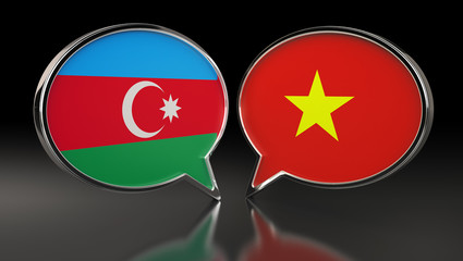 Azerbaijan and Vietnam flags with Speech Bubbles. 3D Illustration