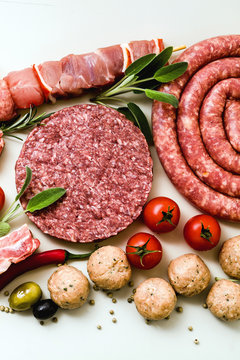 Homemade Italian sausage with other meats, ready to be cooked on the grill. Mediterranean recipes