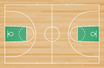 Basketball court floor with line on wood pattern texture background. Basketball field. Vector.