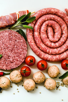 Homemade Italian sausage with other meats, ready to be cooked on the grill. Mediterranean recipes