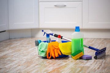 the Cleaning concept with supplies. spring cleaning