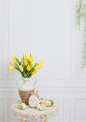 Easter background. Easter eggs and flowers