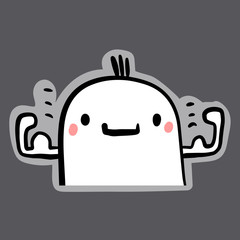 Strong sportive hand drawn sticker with cute marshmallow