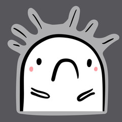 Very sad hand drawn sticker illustration with cute marshmallow
