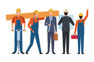 Construction workers workers tools