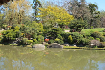 Fototapeta premium The beautiful Japanese garden in Toulouse, the French pink city and city of Art and History, France