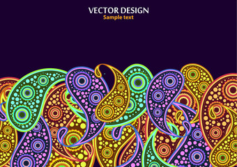 Vertical paisley pattern. Packing print. Floral ornament, for fabric, textile, cards, wrapping paper, wallpaper pattern. Ornamental border. Decorative motif. Vector illustration