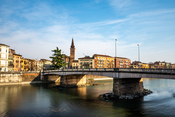 Fototapeta na wymiar Panoramic view of Verona on Adige river. Veneto region. Italy