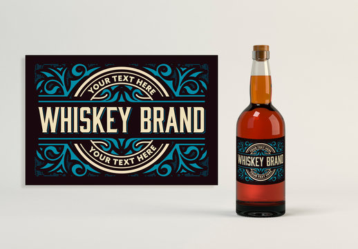 Vintage Whiskey Label Layout with Cream and Teal Accents
