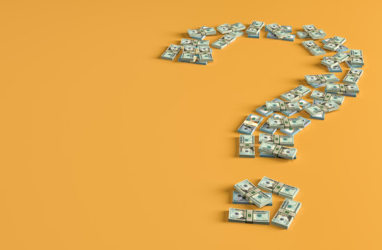 Question mark made from Dollar bills - 3D Rendering