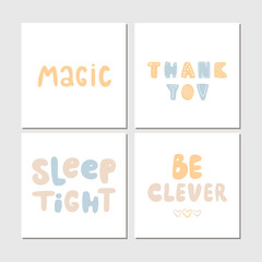 Colored Collection of cute children lettering cards with phrases and words. Perfect for nursery posters - 259202367