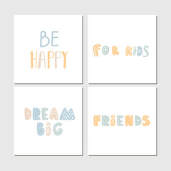 Colored Collection of cute children lettering cards with phrases and words. Perfect for nursery posters. Vector illustration. - 259202505