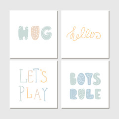 Colored Collection of cute children lettering cards with phrases and words. Perfect for nursery posters. - 259202544