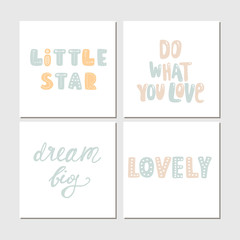 Colored Collection of cute children lettering cards with phrases and words. Perfect for nursery posters. - 259202560