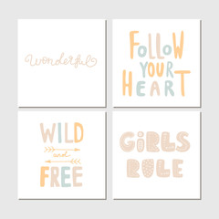 Colored Collection of cute children lettering cards with phrases and words. Perfect for nursery posters. - 259202573