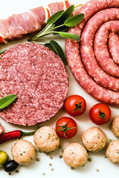Homemade Italian sausage with other meats, ready to be cooked on the grill. Mediterranean recipes
