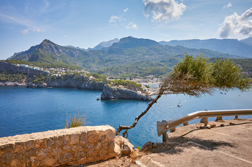 Parking with a scenic view of the Port de Soller, Mallorca, Spain.