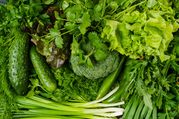 Close up of various colorful raw vegetables