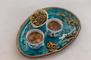 Herbal tea in ceramic cups