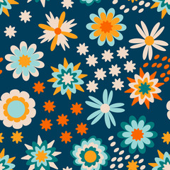 Fototapeta na wymiar Colorful floral pattern. Seamless pattern with colorful flowers. Floral texture for kids. Vector
