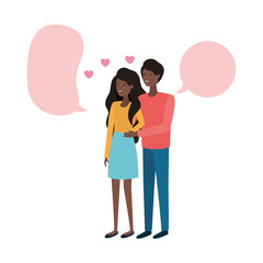young couple with speech bubble avatar character