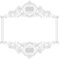 Vintage border frame engraving with retro ornament pattern in antique baroque style decorative design. Vector