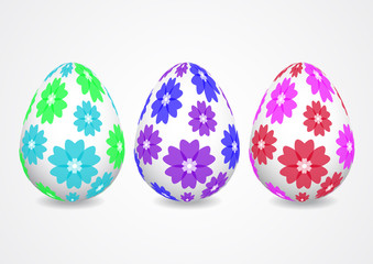 Bright colored Easter eggs on a white background. Spring holiday. Vector illustration for your design.