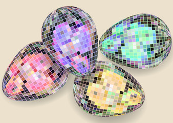 Bright colored creative Easter eggs on a light background. Spring holiday. Vector illustration for your design.