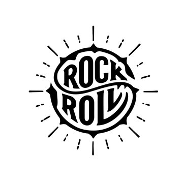Rock and Roll circle with rays white Vector illustration