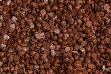 chocolate drops (sweets). food background. copy space. top