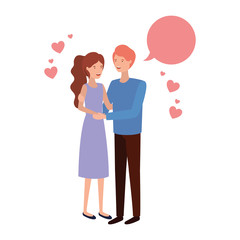 young couple with speech bubble avatar character