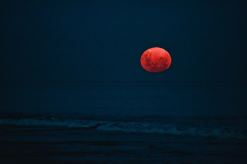 Super moon coming out of the sea.