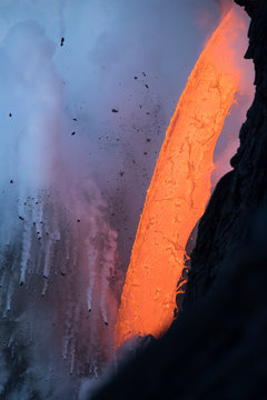 Lava entering into ocean from Kilauea volcano